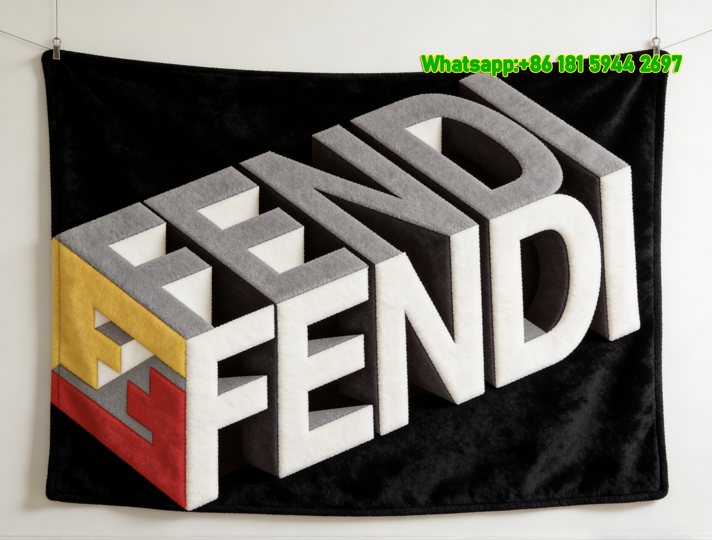 Fendi 3D Multicolor FF Logo Flannel Throw Blanket IMG_9498